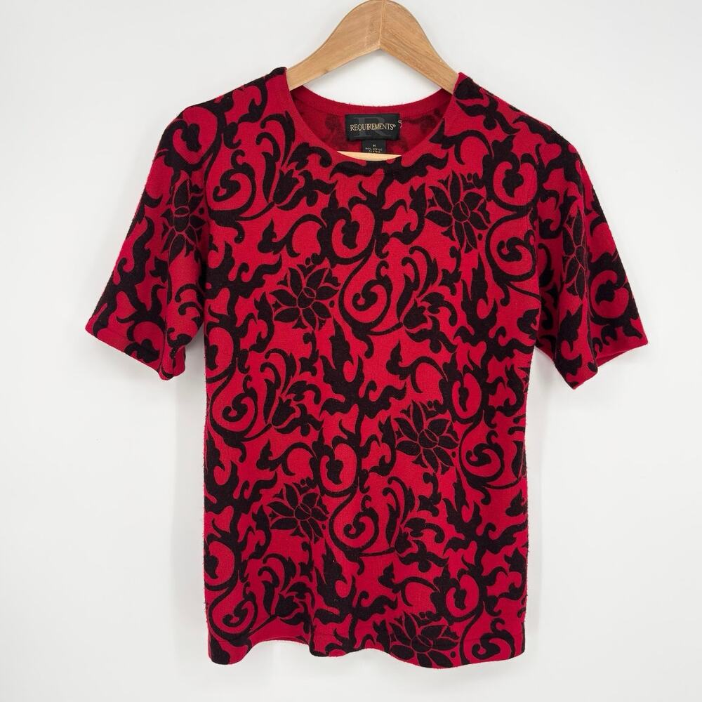 Requirements Black and Red Floral Sweater Shirt Size M